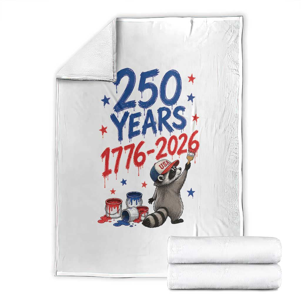 250th Anniversary USA Throw Blanket Patriotic Raccoon American Flag 4th of July