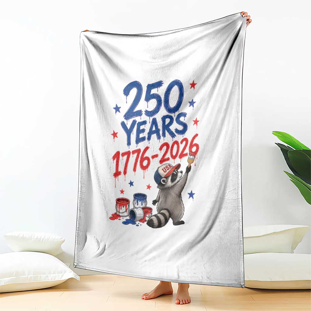 250th Anniversary USA Throw Blanket Patriotic Raccoon American Flag 4th of July