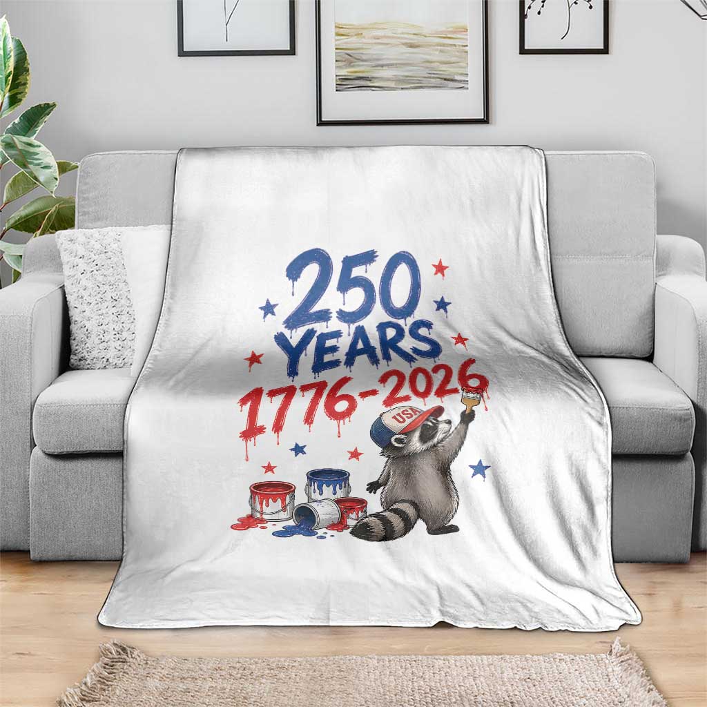 250th Anniversary USA Throw Blanket Patriotic Raccoon American Flag 4th of July
