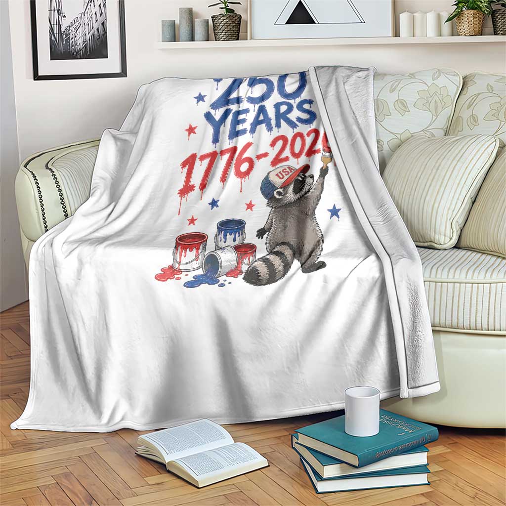 250th Anniversary USA Throw Blanket Patriotic Raccoon American Flag 4th of July