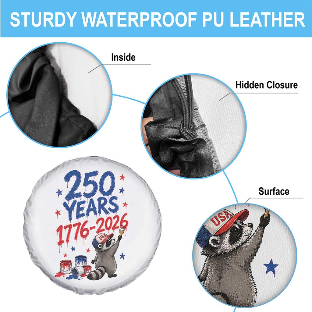 250th Anniversary USA Spare Tire Cover Patriotic Raccoon American Flag 4th of July