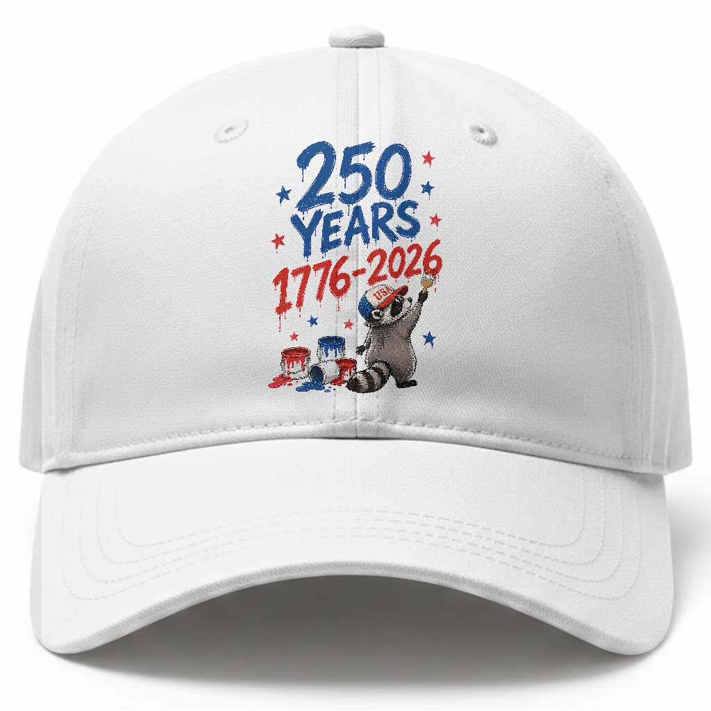 250th Anniversary USA Baseball Cap Patriotic Raccoon American Flag 4th of July