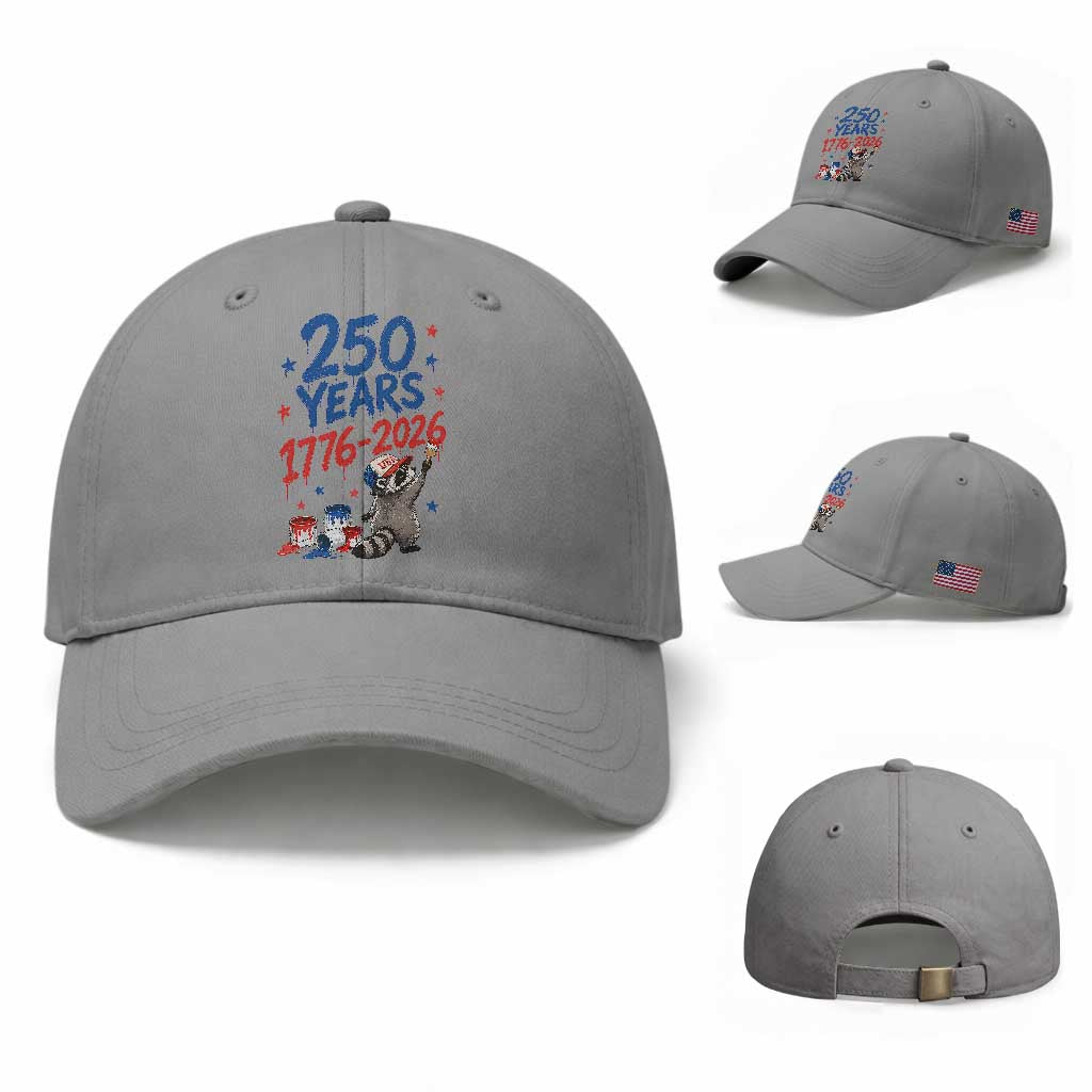 250th Anniversary USA Baseball Cap Patriotic Raccoon American Flag 4th of July