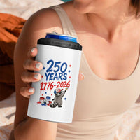 250th Anniversary USA 4 in 1 Can Cooler Tumbler Patriotic Raccoon American Flag 4th of July