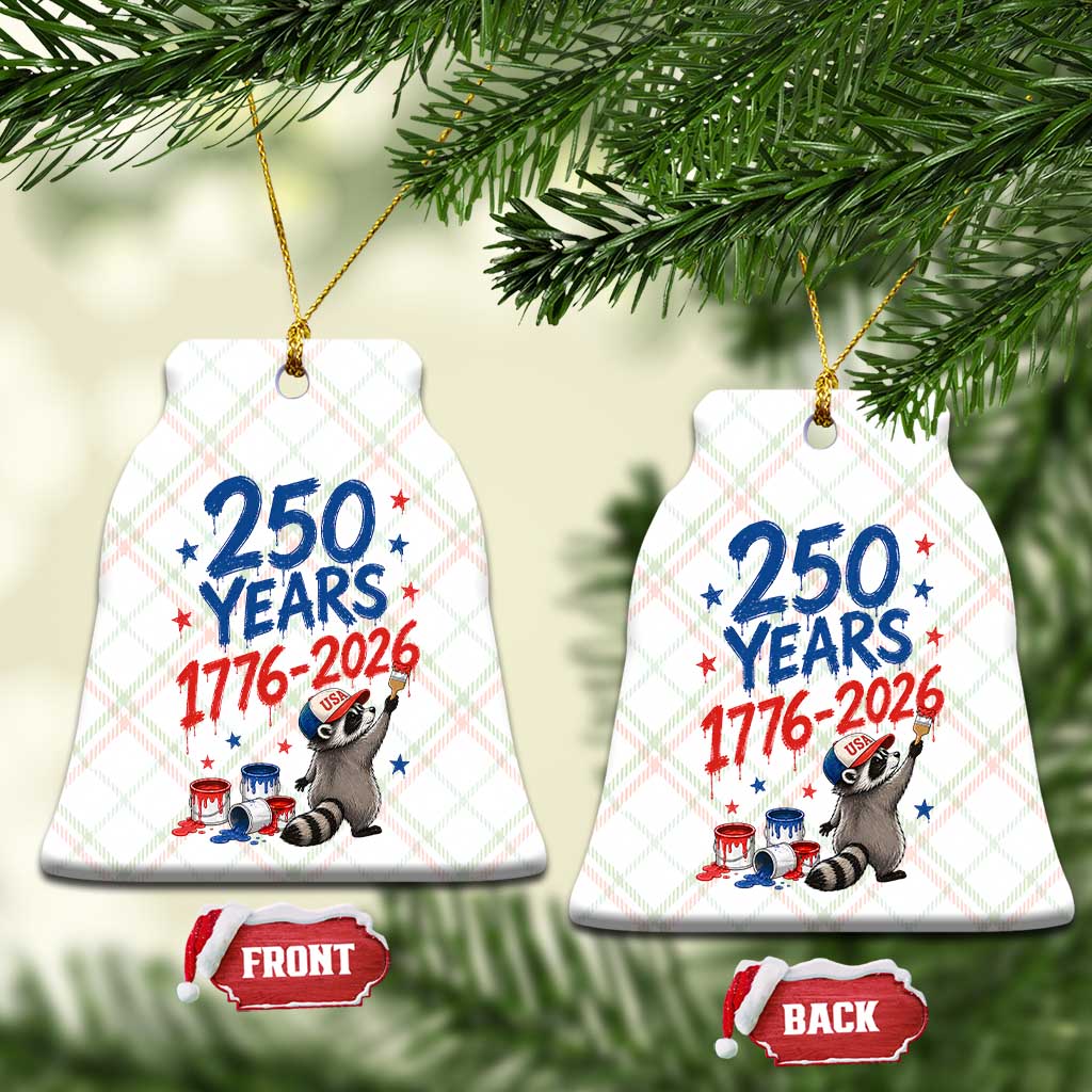 250th Anniversary USA Ceramic Ornament Patriotic Raccoon American Flag 4th of July