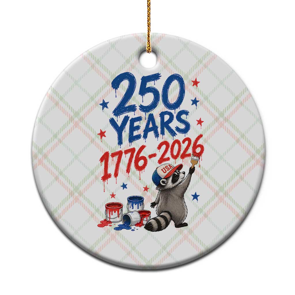 250th Anniversary USA Ceramic Ornament Patriotic Raccoon American Flag 4th of July