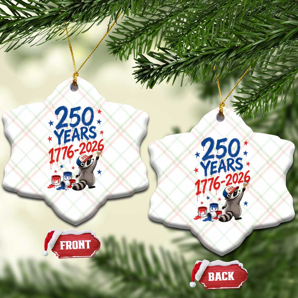 250th Anniversary USA Ceramic Ornament Patriotic Raccoon American Flag 4th of July