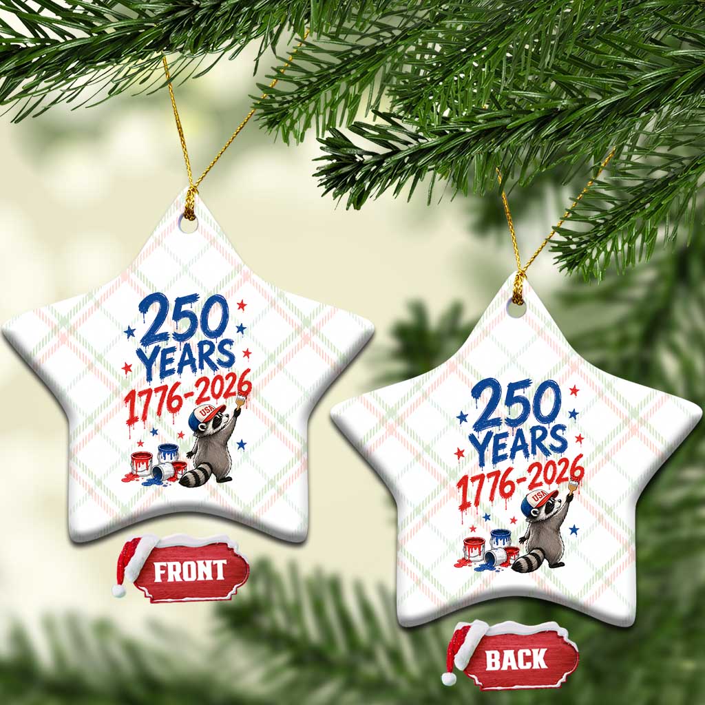 250th Anniversary USA Ceramic Ornament Patriotic Raccoon American Flag 4th of July