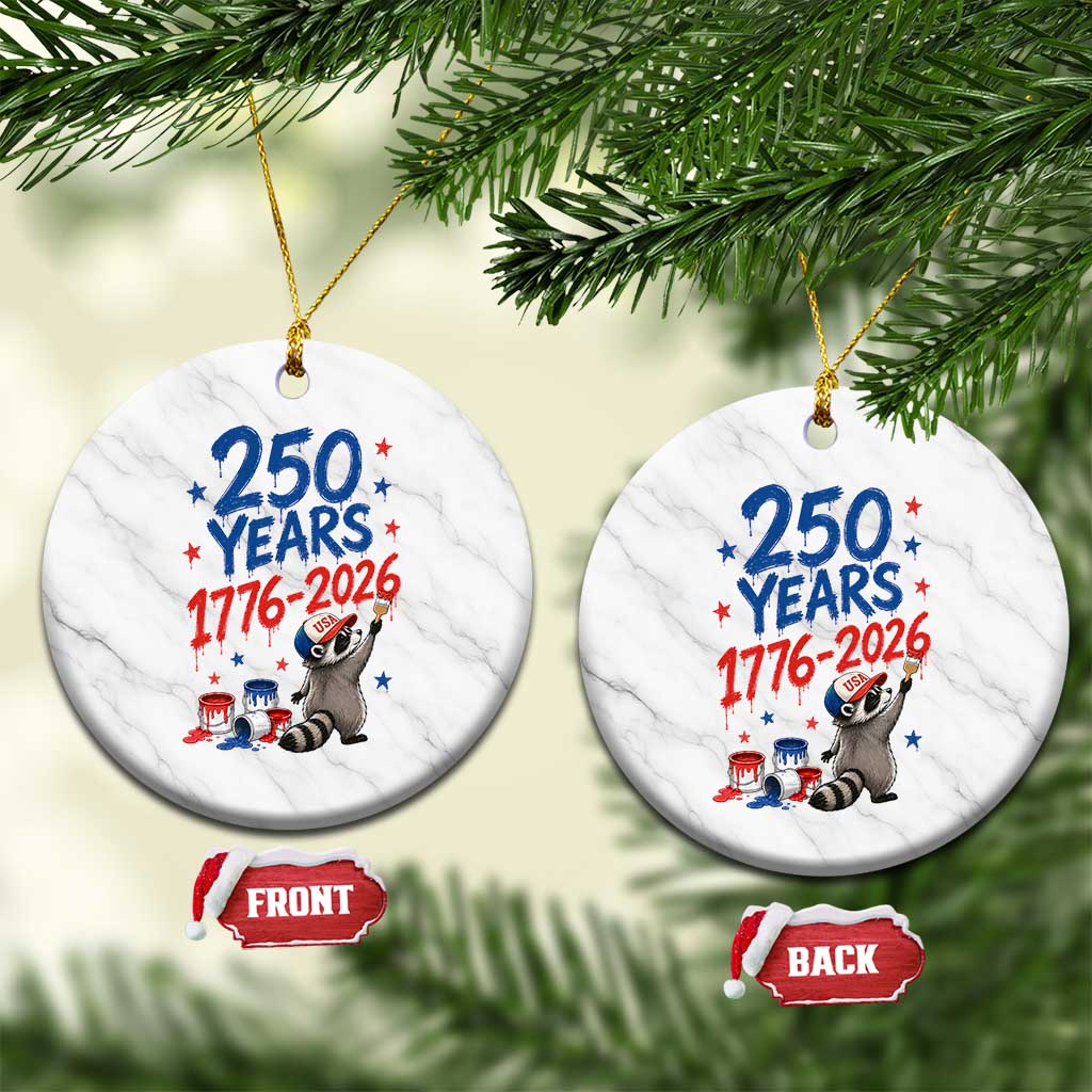 250th Anniversary USA Ceramic Ornament Patriotic Raccoon American Flag 4th of July