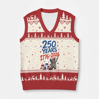 250th Anniversary USA V-Neck Knit Sweater Vest Patriotic Raccoon American Flag 4th of July