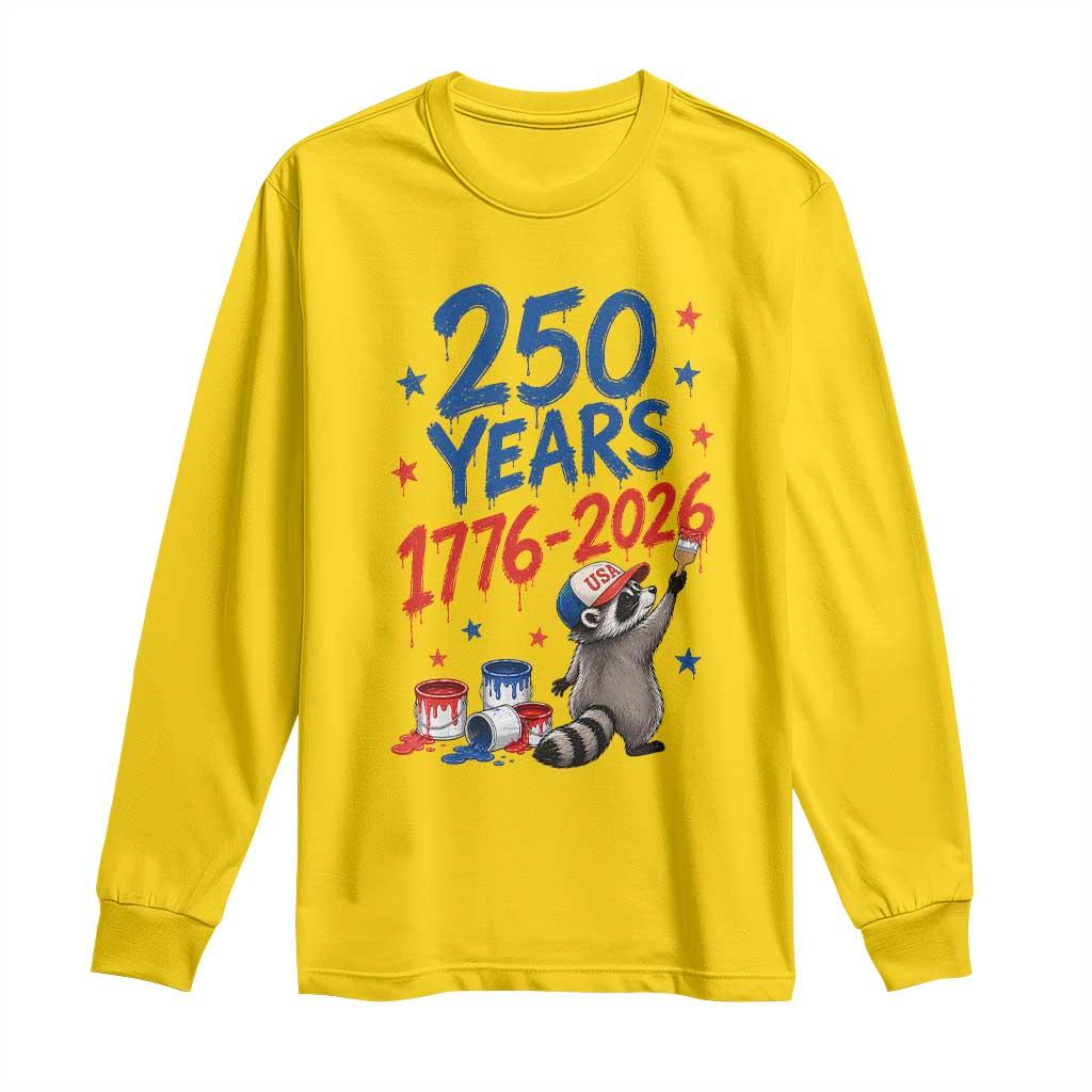 250th Anniversary USA Long Sleeve Shirt Patriotic Raccoon 4th of July American Flag