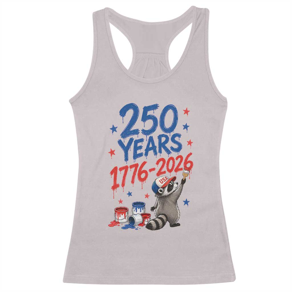 250th Anniversary USA Racerback Tank Top Patriotic Raccoon 4th of July American Flag