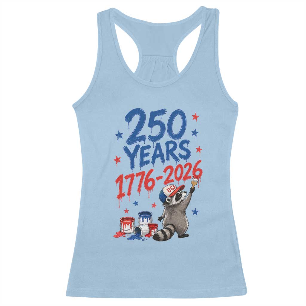 250th Anniversary USA Racerback Tank Top Patriotic Raccoon 4th of July American Flag