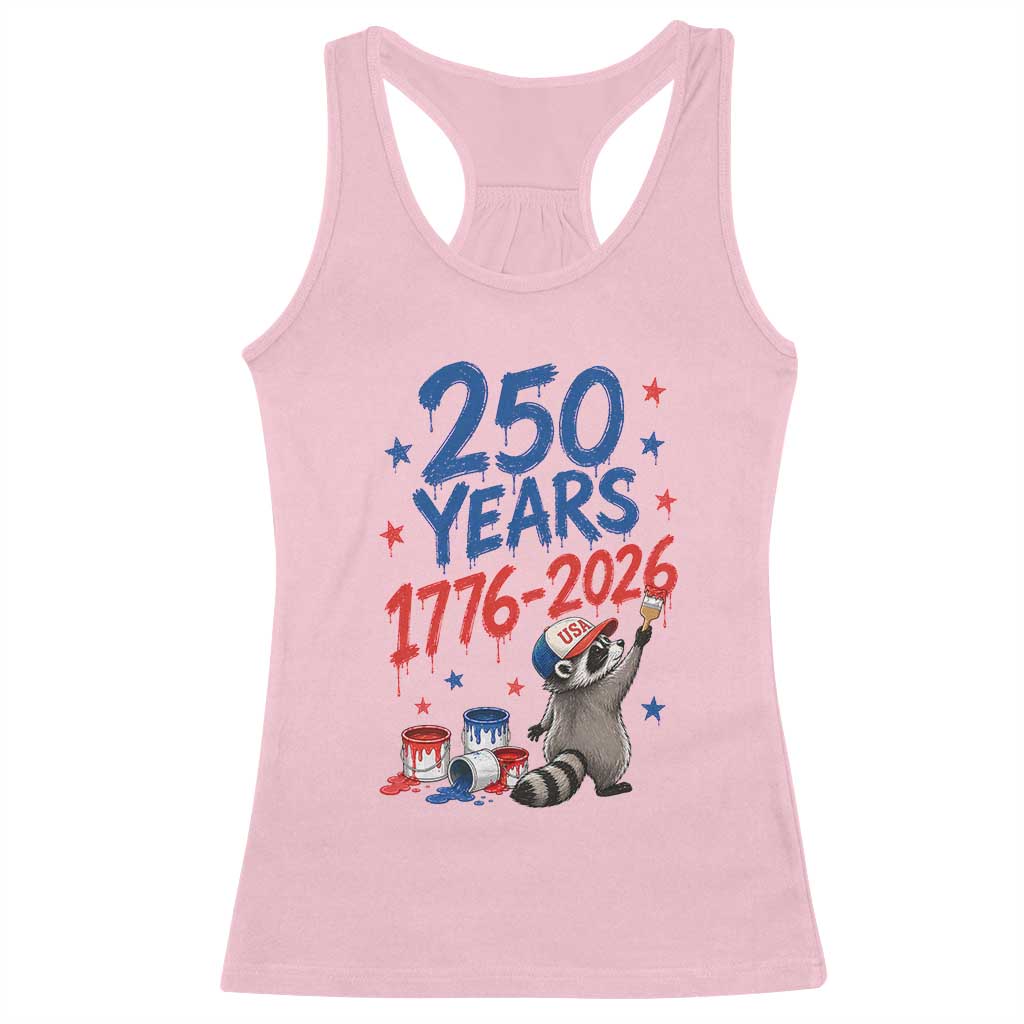 250th Anniversary USA Racerback Tank Top Patriotic Raccoon 4th of July American Flag