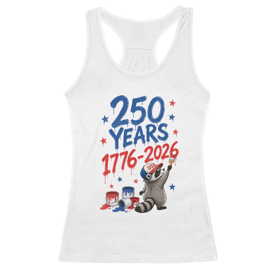 250th Anniversary USA Racerback Tank Top Patriotic Raccoon 4th of July American Flag