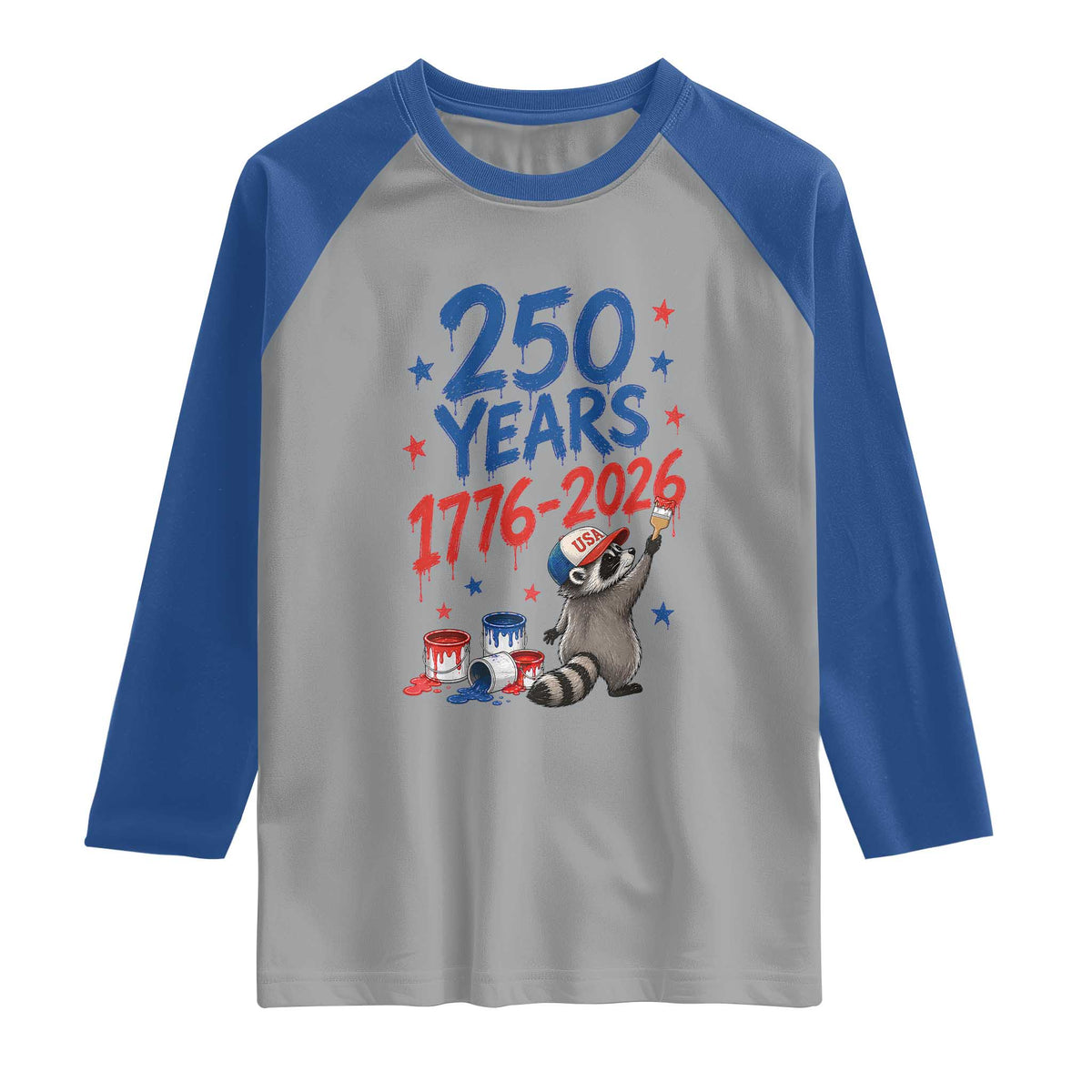 250th Anniversary USA Raglan Shirt Patriotic Raccoon American Flag 4th of July