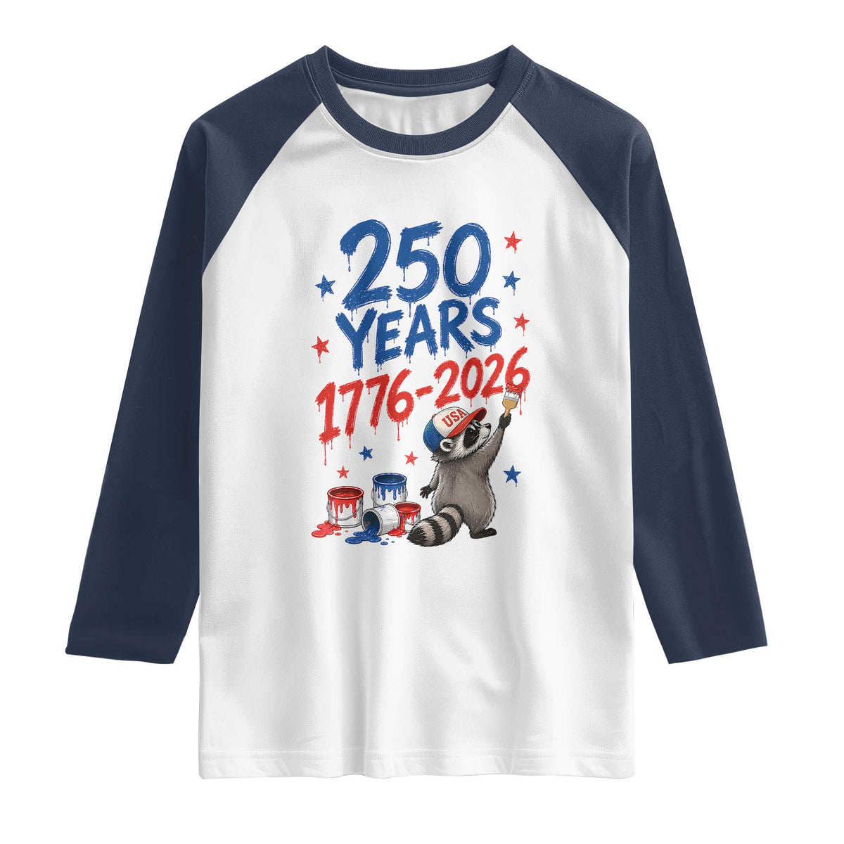 250th Anniversary USA Raglan Shirt Patriotic Raccoon American Flag 4th of July