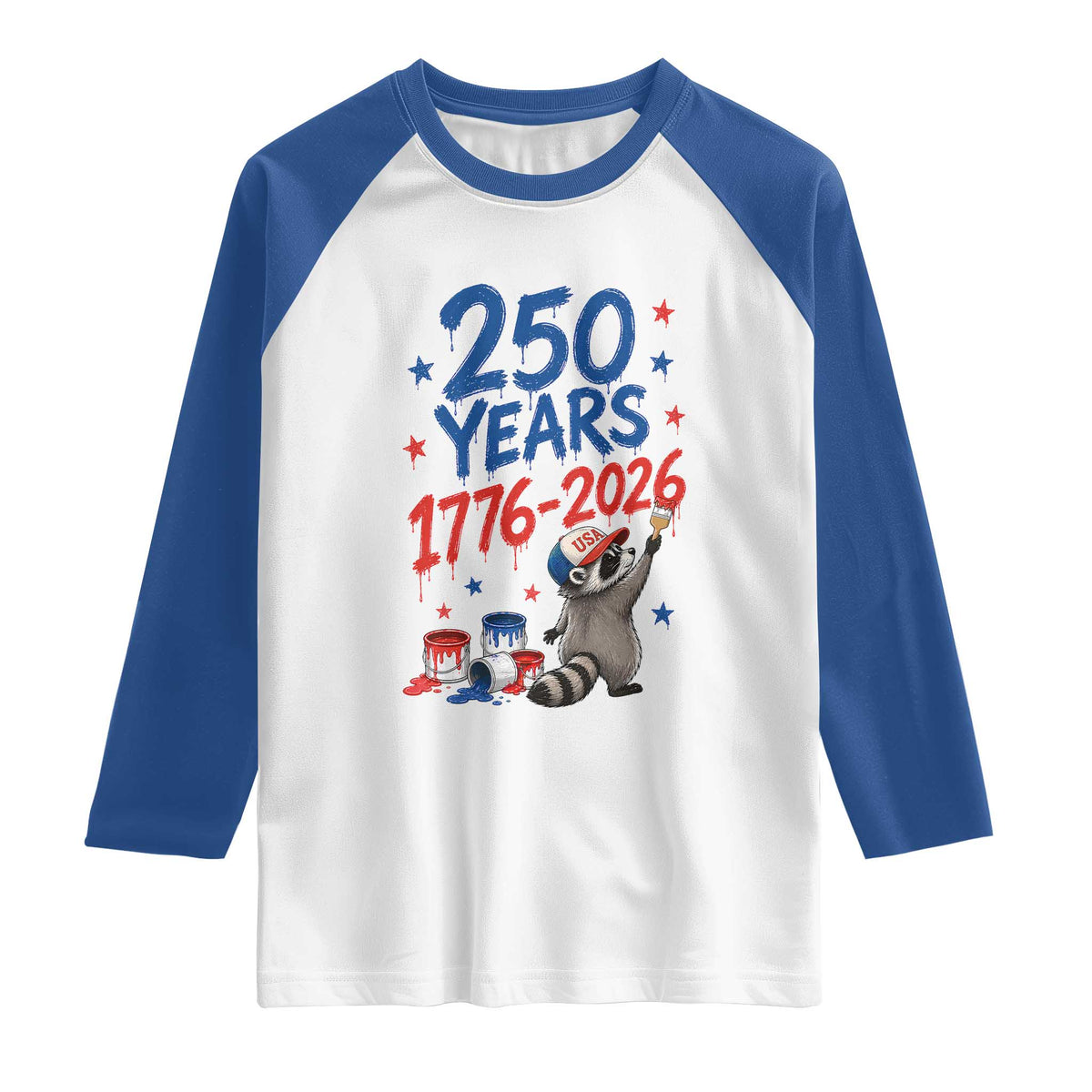 250th Anniversary USA Raglan Shirt Patriotic Raccoon American Flag 4th of July