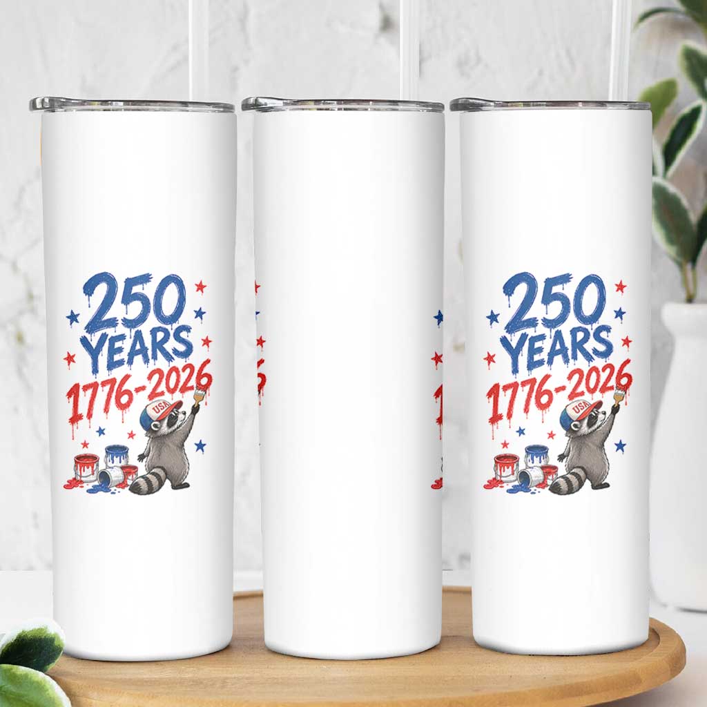 250th Anniversary USA Skinny Tumbler Patriotic Raccoon American Flag 4th of July