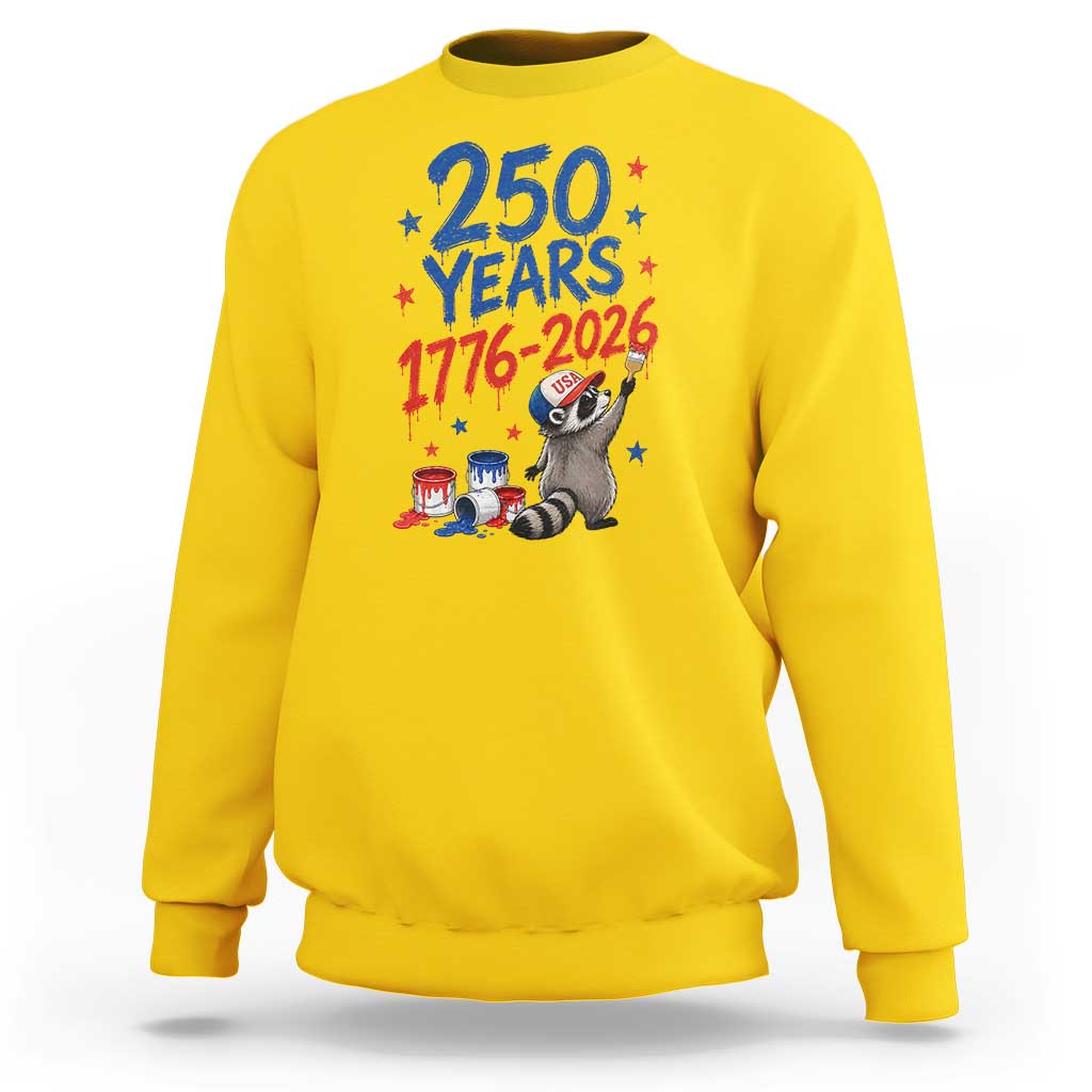 250th Anniversary USA Sweatshirt Patriotic Raccoon American Flag 4th of July