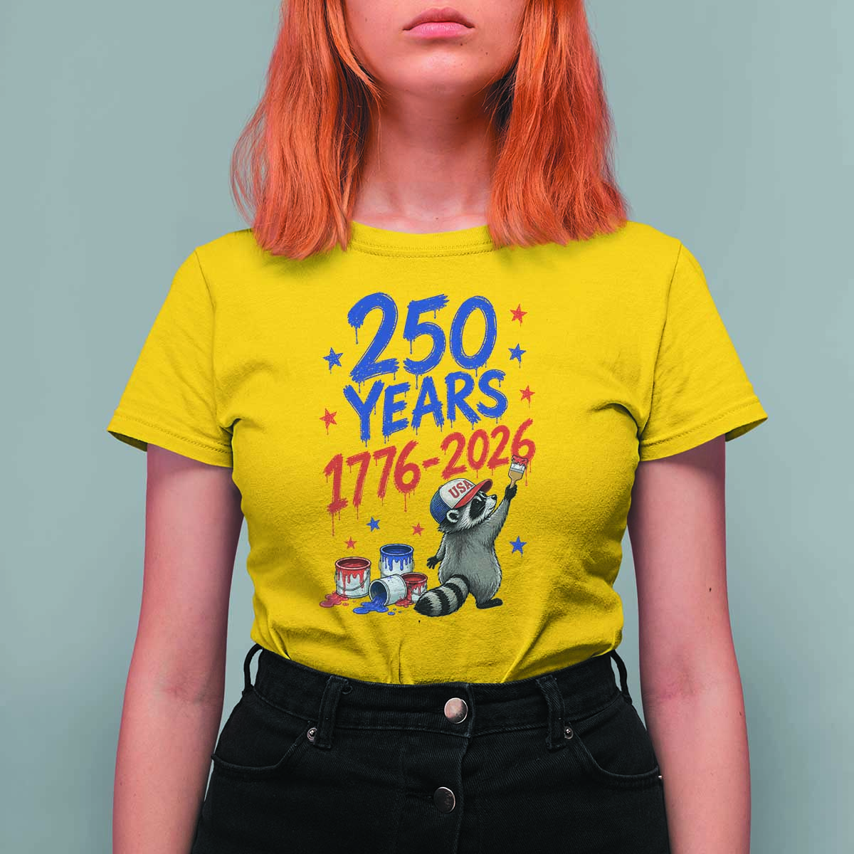 250th Anniversary USA T Shirt For Women Patriotic Raccoon American Flag 4th of July