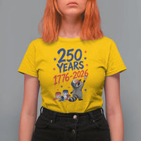 250th Anniversary USA T Shirt For Women Patriotic Raccoon American Flag 4th of July
