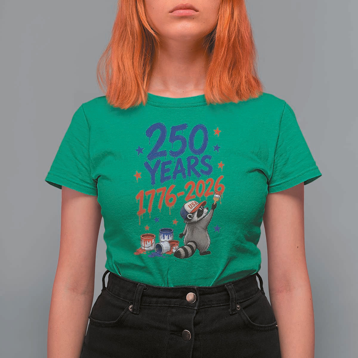 250th Anniversary USA T Shirt For Women Patriotic Raccoon American Flag 4th of July