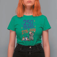 250th Anniversary USA T Shirt For Women Patriotic Raccoon American Flag 4th of July