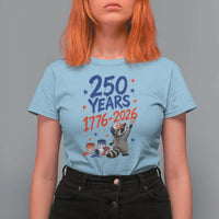 250th Anniversary USA T Shirt For Women Patriotic Raccoon American Flag 4th of July
