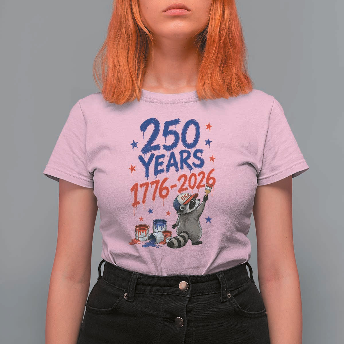 250th Anniversary USA T Shirt For Women Patriotic Raccoon American Flag 4th of July