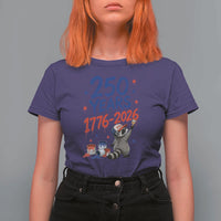 250th Anniversary USA T Shirt For Women Patriotic Raccoon American Flag 4th of July