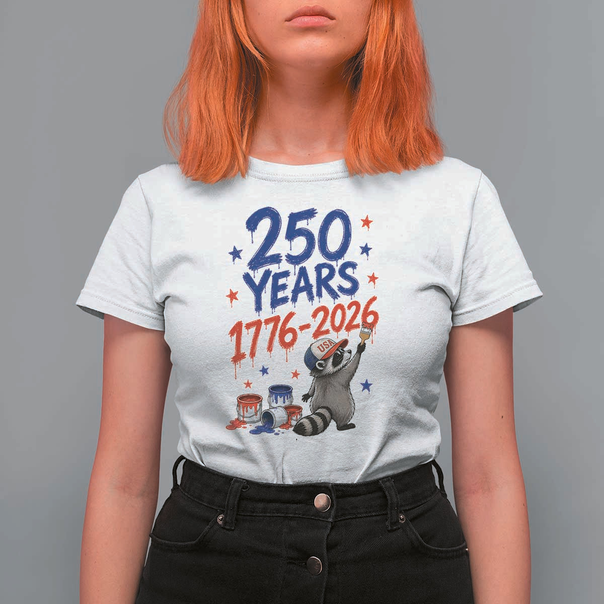 250th Anniversary USA T Shirt For Women Patriotic Raccoon American Flag 4th of July