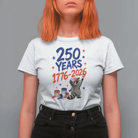 250th Anniversary USA T Shirt For Women Patriotic Raccoon American Flag 4th of July