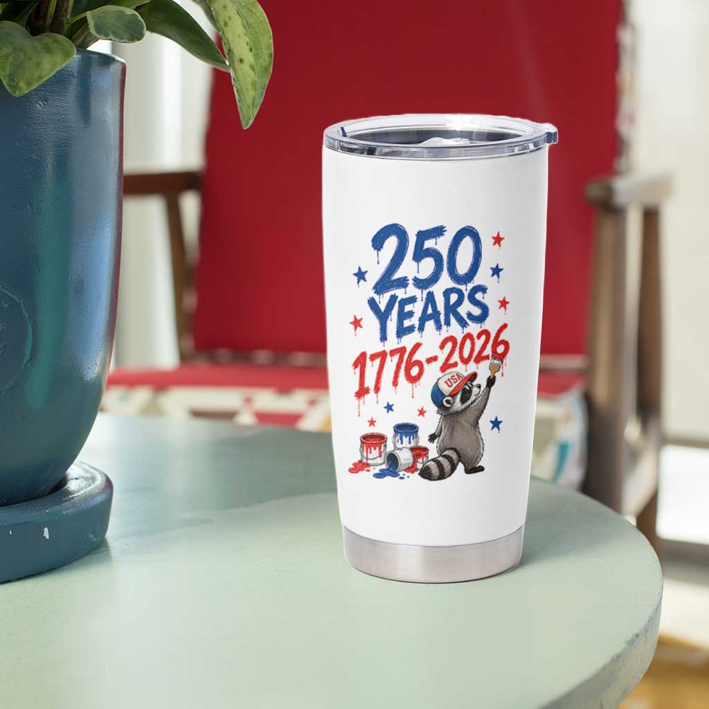 250th Anniversary USA Tumbler Cup Patriotic Raccoon American Flag 4th of July
