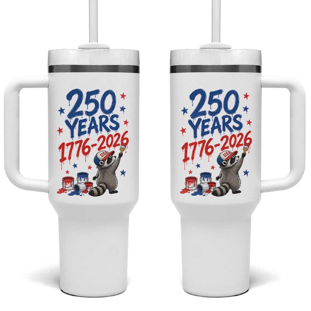 250th Anniversary USA Tumbler With Handle Patriotic Raccoon American Flag 4th of July