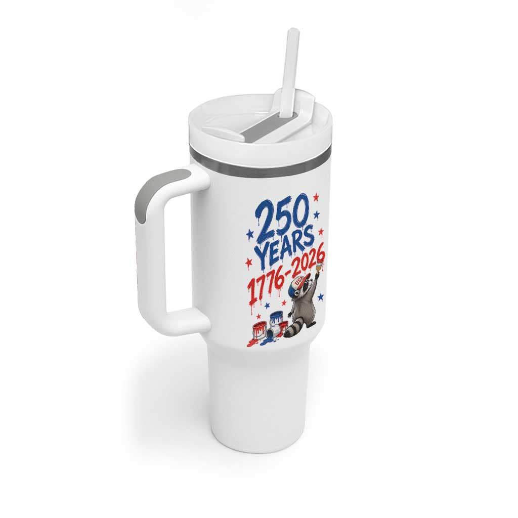 250th Anniversary USA Tumbler With Handle Patriotic Raccoon American Flag 4th of July