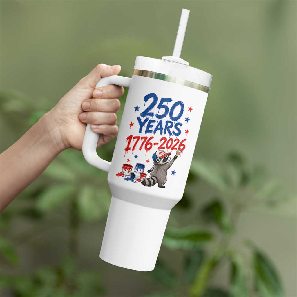 250th Anniversary USA Tumbler With Handle Patriotic Raccoon American Flag 4th of July