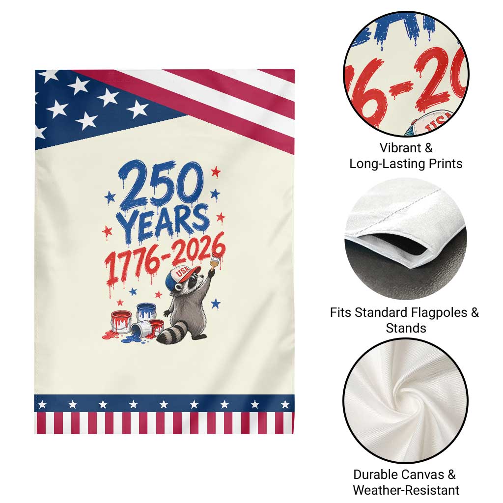 250th Anniversary USA Patriotic Garden Flag Patriotic Raccoon American Flag 4th of July