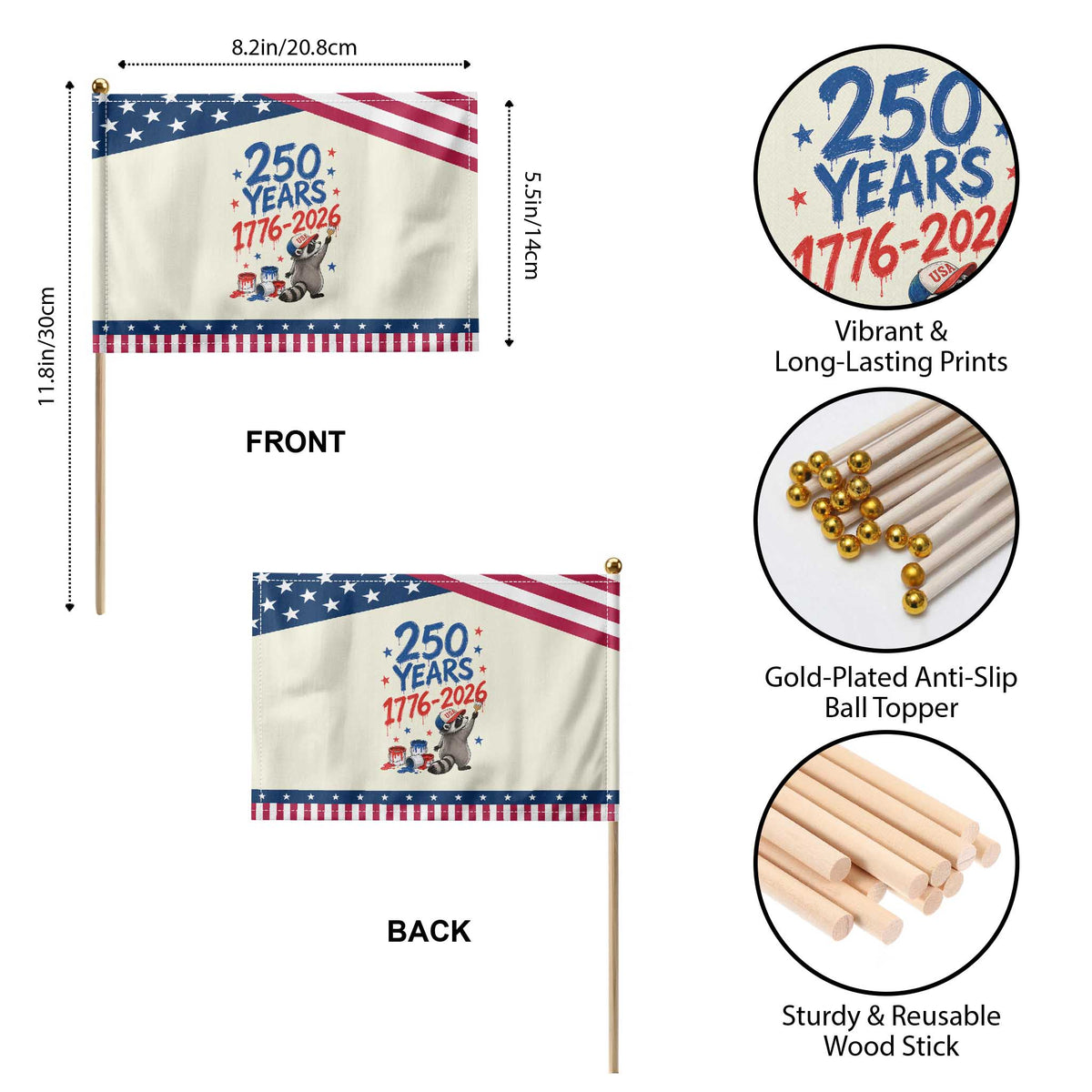 250th Anniversary USA Patriotic Handheld Flag Patriotic Raccoon American Flag 4th of July TS14