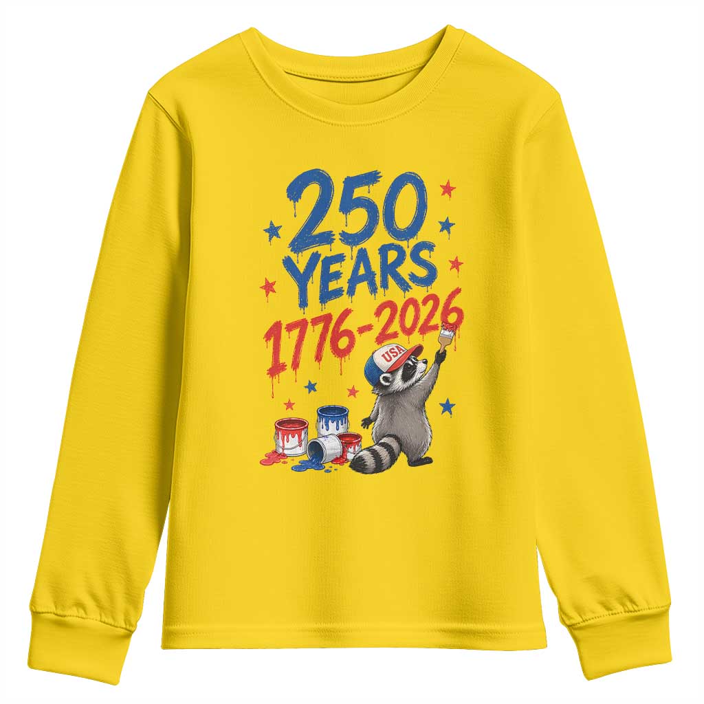 250th Anniversary USA Youth Sweatshirt Patriotic Raccoon 4th of July American Flag