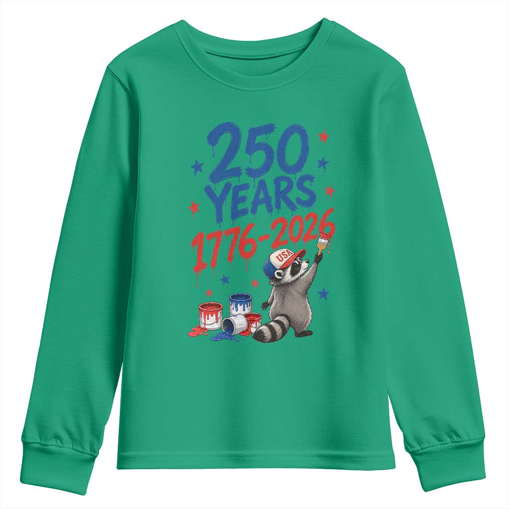 250th Anniversary USA Youth Sweatshirt Patriotic Raccoon 4th of July American Flag