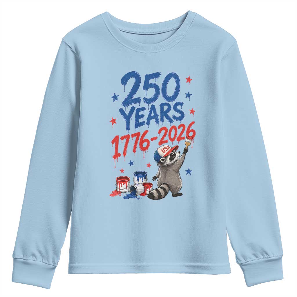 250th Anniversary USA Youth Sweatshirt Patriotic Raccoon 4th of July American Flag