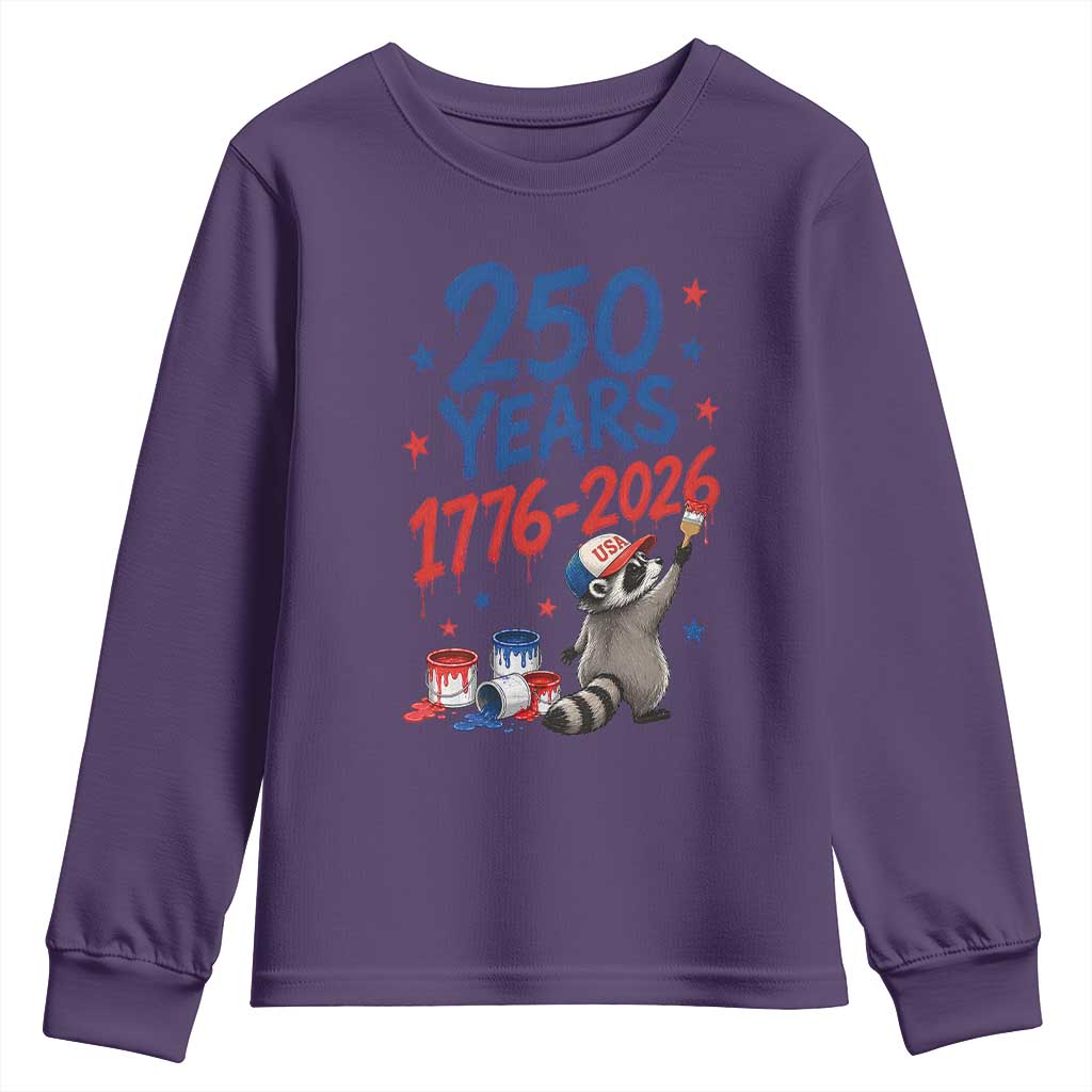 250th Anniversary USA Youth Sweatshirt Patriotic Raccoon 4th of July American Flag