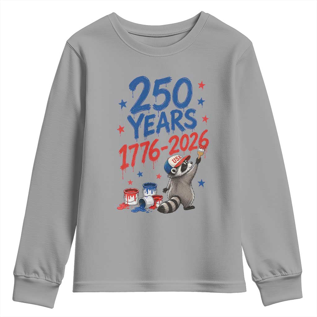 250th Anniversary USA Youth Sweatshirt Patriotic Raccoon 4th of July American Flag