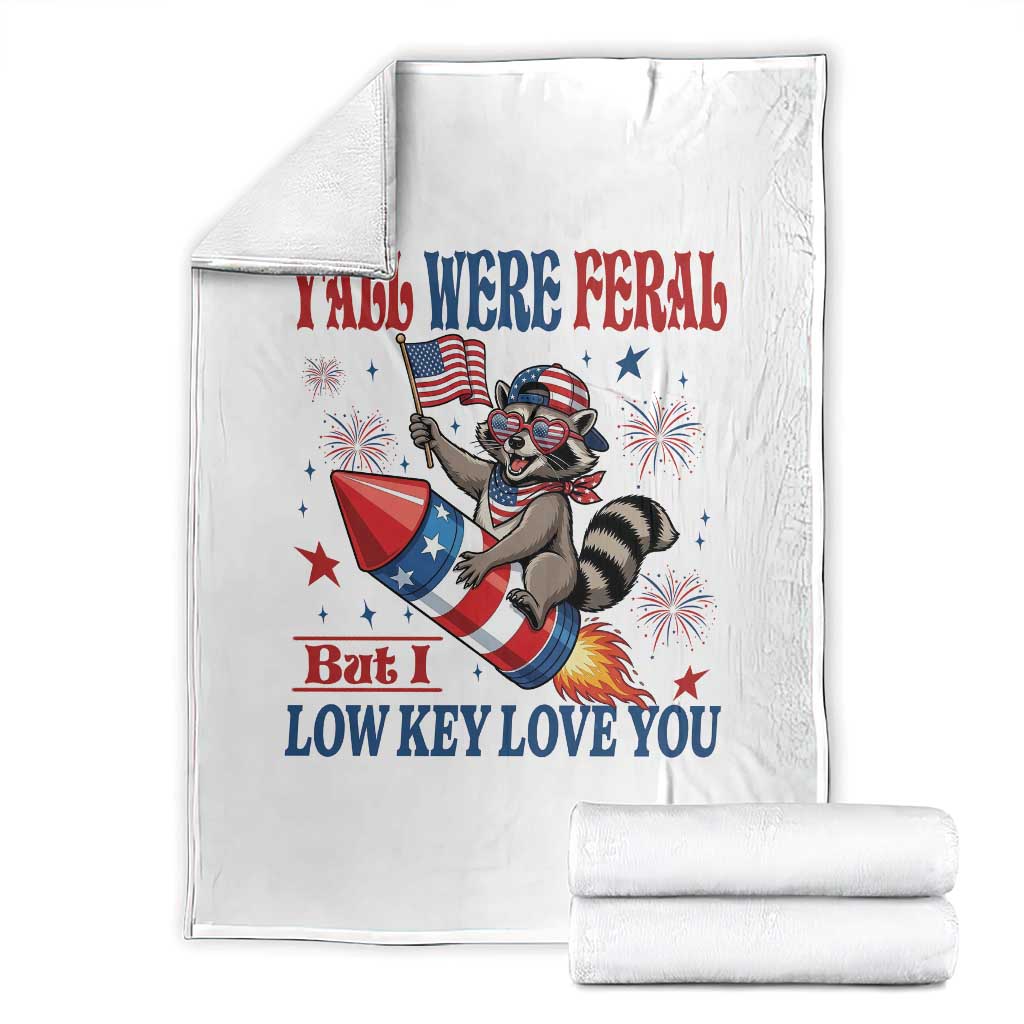Y'all were Feral But I Low Key Love You Throw Blanket Raccoon Cute Teacher 4th of July