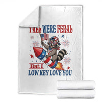 Y'all were Feral But I Low Key Love You Throw Blanket Raccoon Cute Teacher 4th of July
