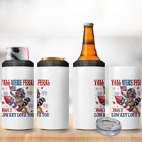 Y'all were Feral But I Low Key Love You 4 in 1 Can Cooler Tumbler Raccoon Cute Teacher 4th of July