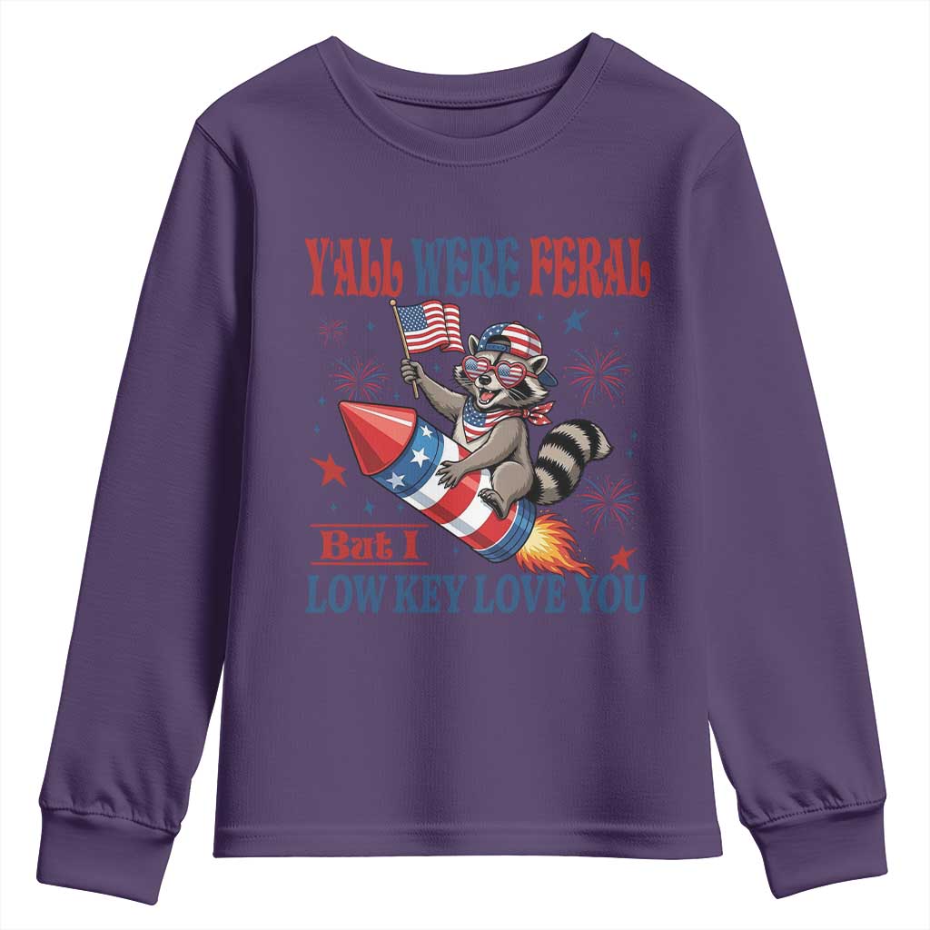 Y'all were Feral But I Low Key Love You Youth Sweatshirt Raccoon Cute Teacher 4th of July