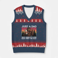 Just a Dad Who Always Came Back with The Milk V-Neck Knit Sweater Vest Funny Father's Day Gift
