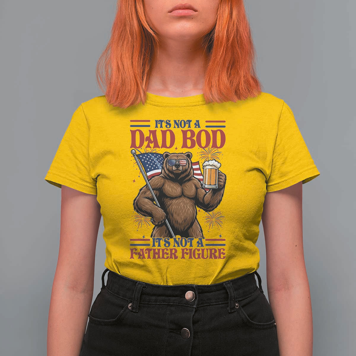 It's Not A Dad BOD It's A Father Figure T Shirt For Women Dad Bear Drinking Beer 4th of July